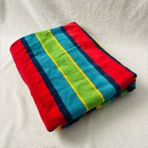 Summer Stock Vintage Beach Towel Striped Colorful 56x33" Cotton Made In USA
